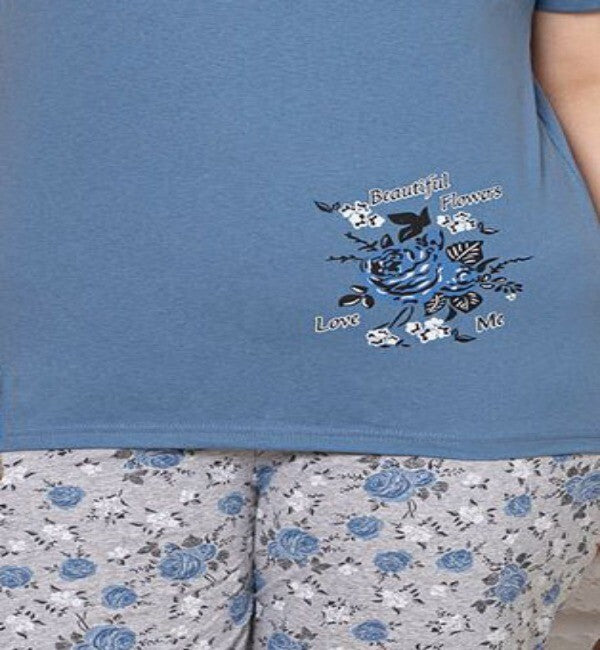 Pyjamaset Plus-Size Blau aus Baumwolle