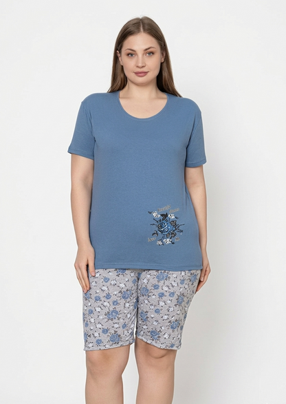 Pyjamaset Plus-Size Blau aus Baumwolle
