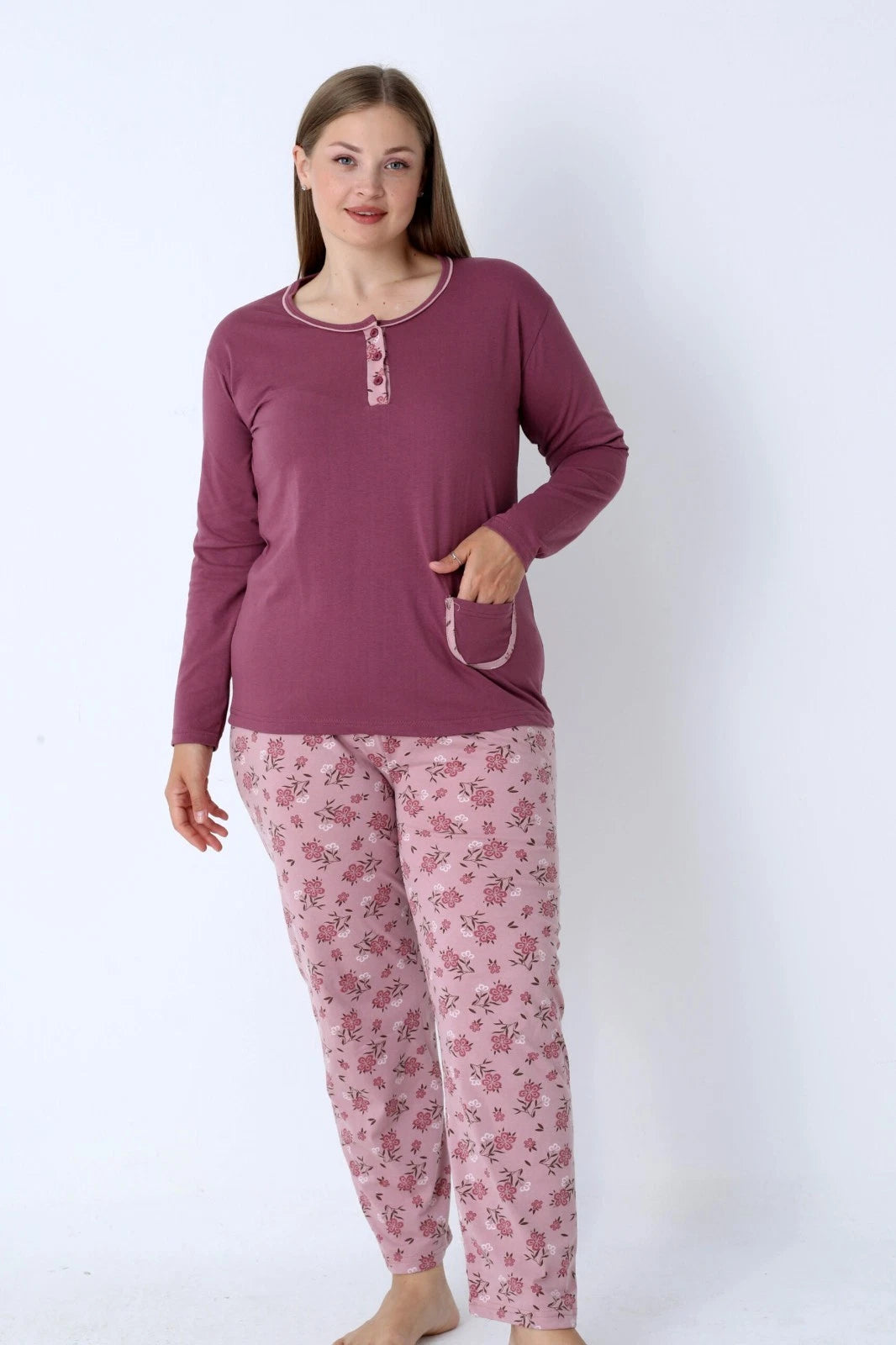 Pyjamaset Plus-Size Gerbera aus Baumwolle