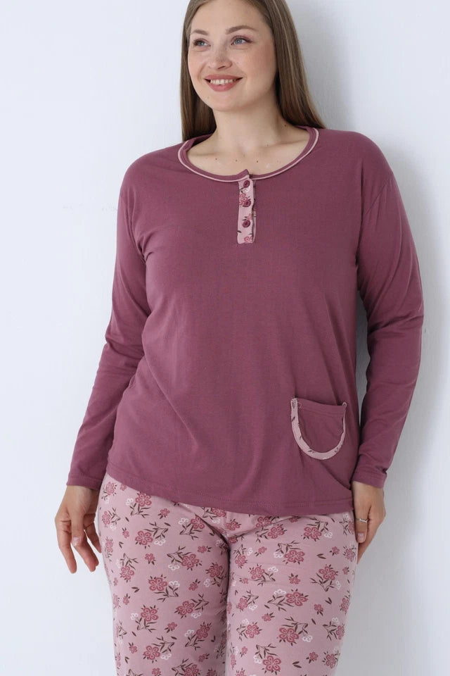 Pyjamaset Plus-Size Gerbera aus Baumwolle