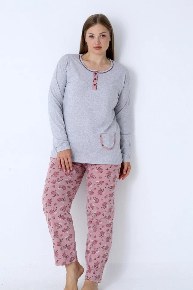 Pyjamaset Plus-Size Gerbera aus Baumwolle