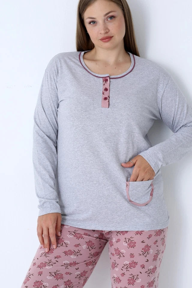 Pyjamaset Plus-Size Gerbera aus Baumwolle